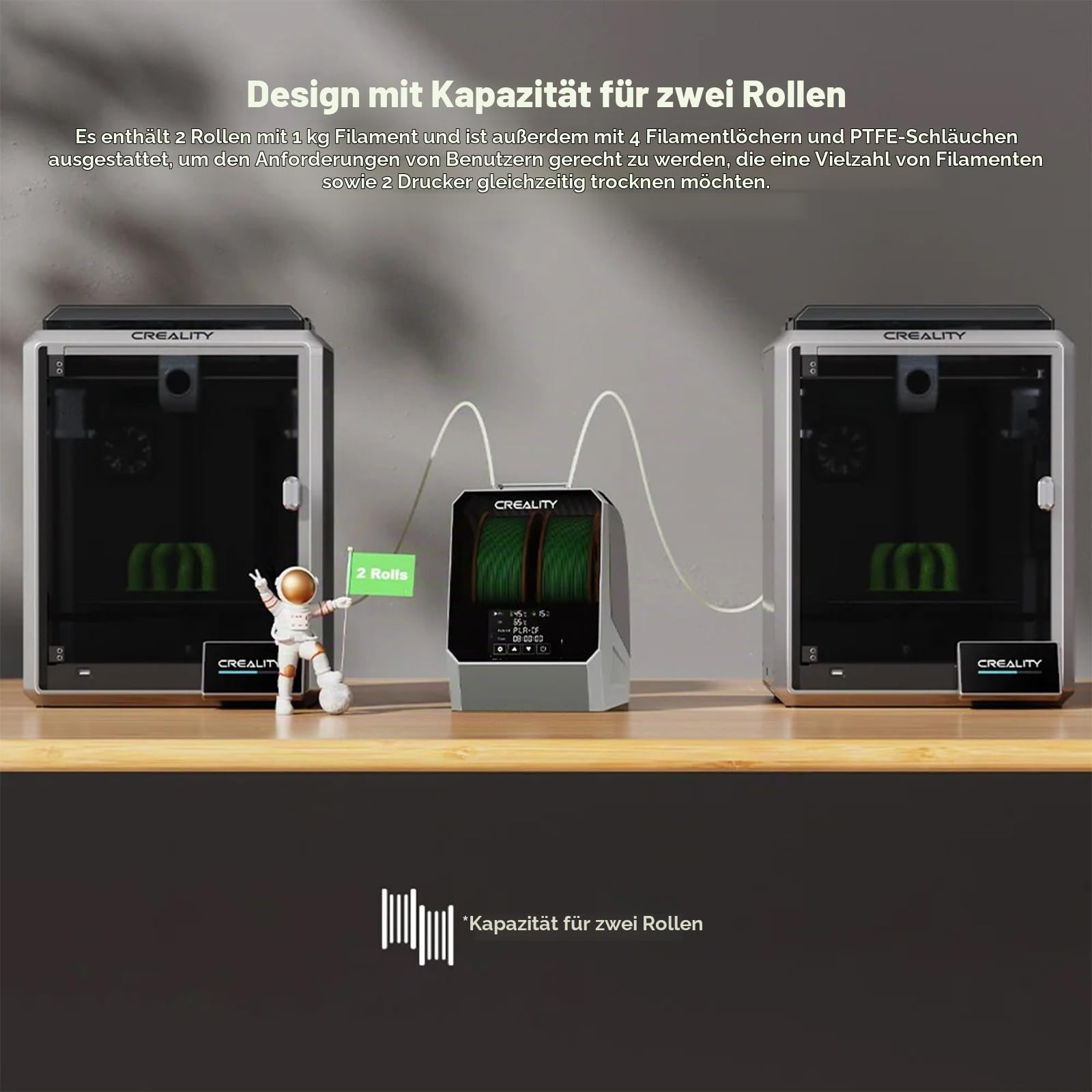 Creality 2 Rollen Filament Trockner, Space Pi Plus 3D Drucker Filamenttrockner, Doppelte 360° Heißluftheizung, Filament Dehydrator für 1.75/2.85mm PLA PETG ABS TPU Nylon