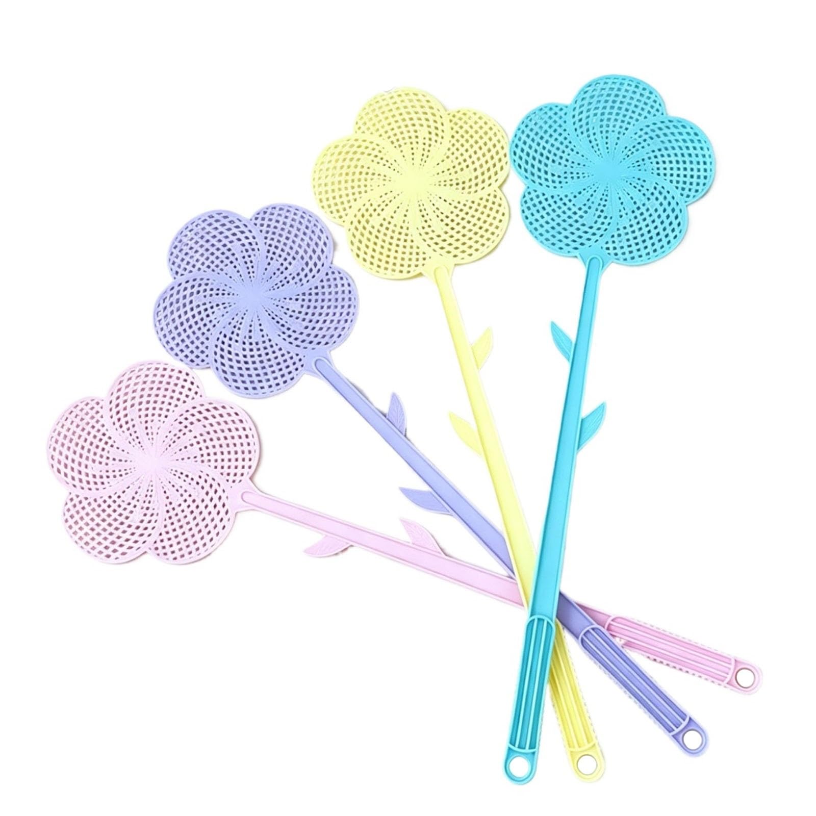 SXTYYH Flower Shape Fly Swatter 4 Pcs, Colorful Manual Fly Killer for Indoors with Long Plastic Handle, Bug Swatter Strong Flexible Flyswatter for Home, Restaurant, Flies & Mosquitoes