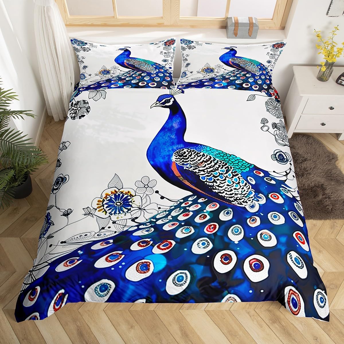 Yoga Duvet Cover Set King Size,Chakra Meditation Bedding Set,Blue Mandala Comforter Cover Boho Hippie Style with Chakra Art Print Bedspreads Cover,Kids Adult Room Decor Bed Cover with Zipper Dark Blue