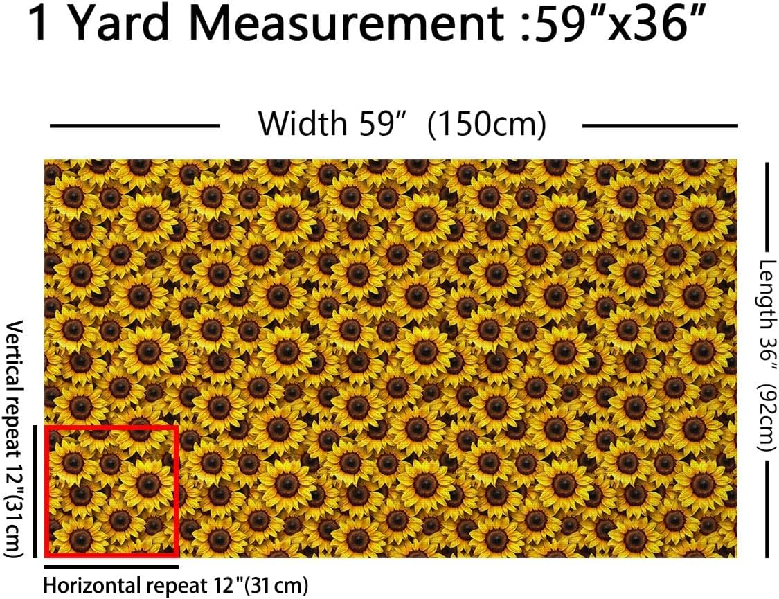 Sunflower Fabric by The Yard for Kids Teens Girls Woman Craft Lovers, Floral Natural Botanical with Warm Sunshine Theme, Decorative DIY Fabric for Upholstery and Home Accents, 2 Yards, Yellow Bright