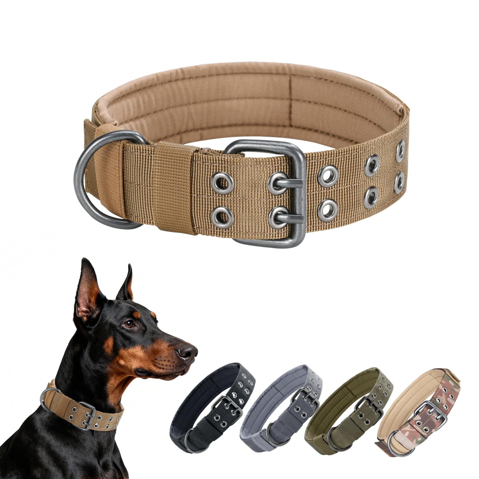 EXCELLENT ELITE SPANKER 1.5" Width Military Dog Collar Adjustable Metal D Ring & Buckle Working Dog Collar for Medium Large Dogs(CoyoteBrown-L)
