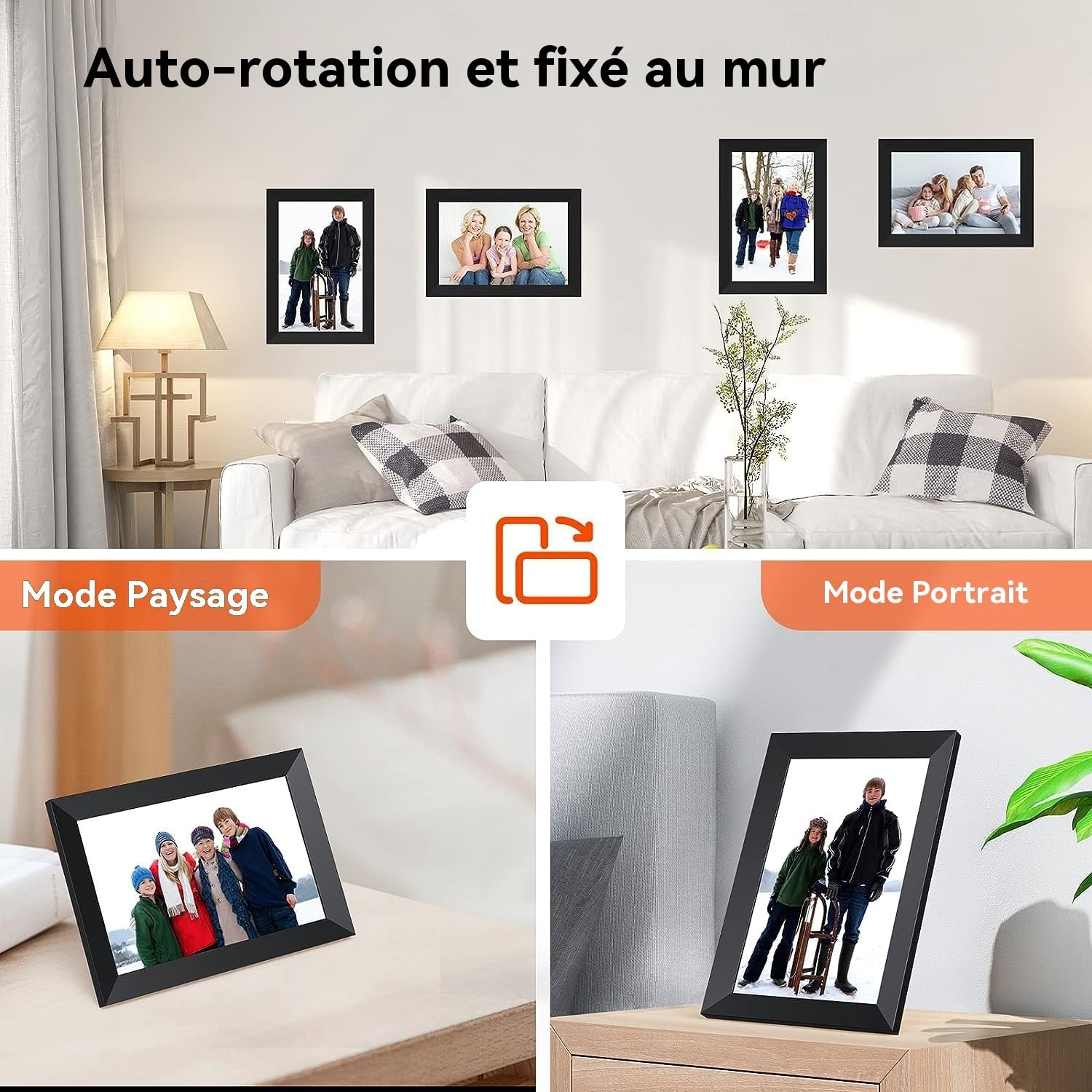 Cadre Photo Numérique 10.1 Pouces WiFi, 1280x800 HD IPS | Cadre Numérique Photo Tactile 32G, Rotation Auto pour Vidéo Musique, Cadeau Familial