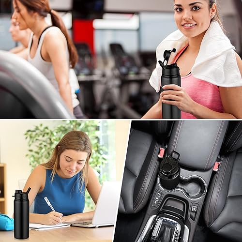 Miniatura 6 de Shellwei 10 botellas de agua de aluminio de 24 onzas, botella de agua de metal, botella de agua deportiva, tapa a presión, botella de agua de viaje,