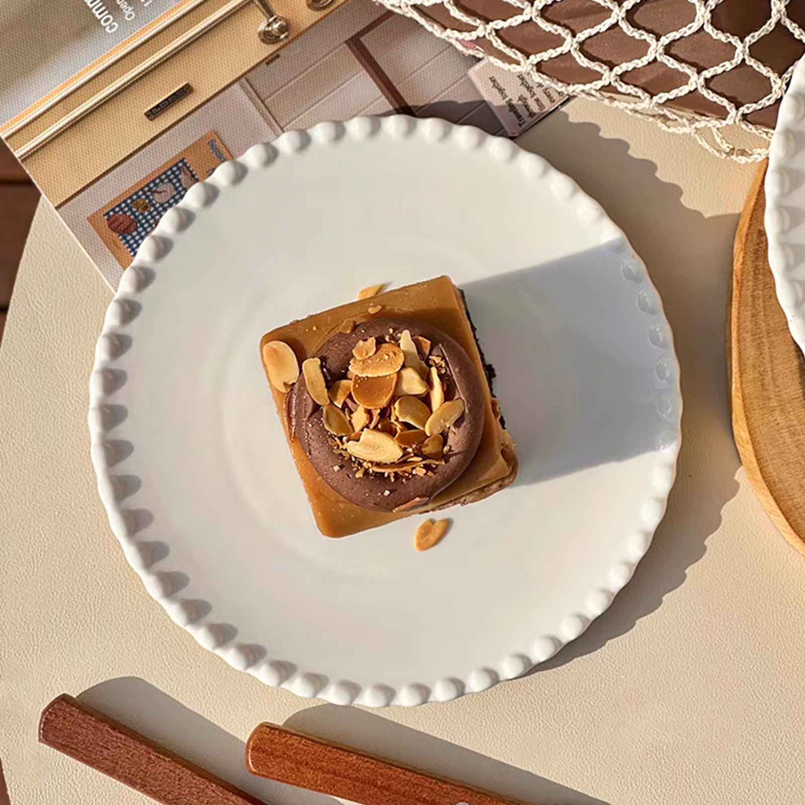 2 piatti rotondi da dessert, piatti da insalata in ceramica, 19,1 cm, piatti piani piccoli bianchi con bordo perlato, piatti per cena/frutta/snack, ideali per compleanni, feste, campeggio