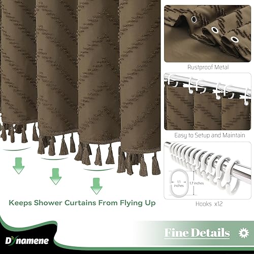 Vista 123 de Dynamene - Cortina de ducha, bohemia y rústica con rayas con chebrón en relieve, cortina texturizada para decoración de baño, juego de cortina A.
