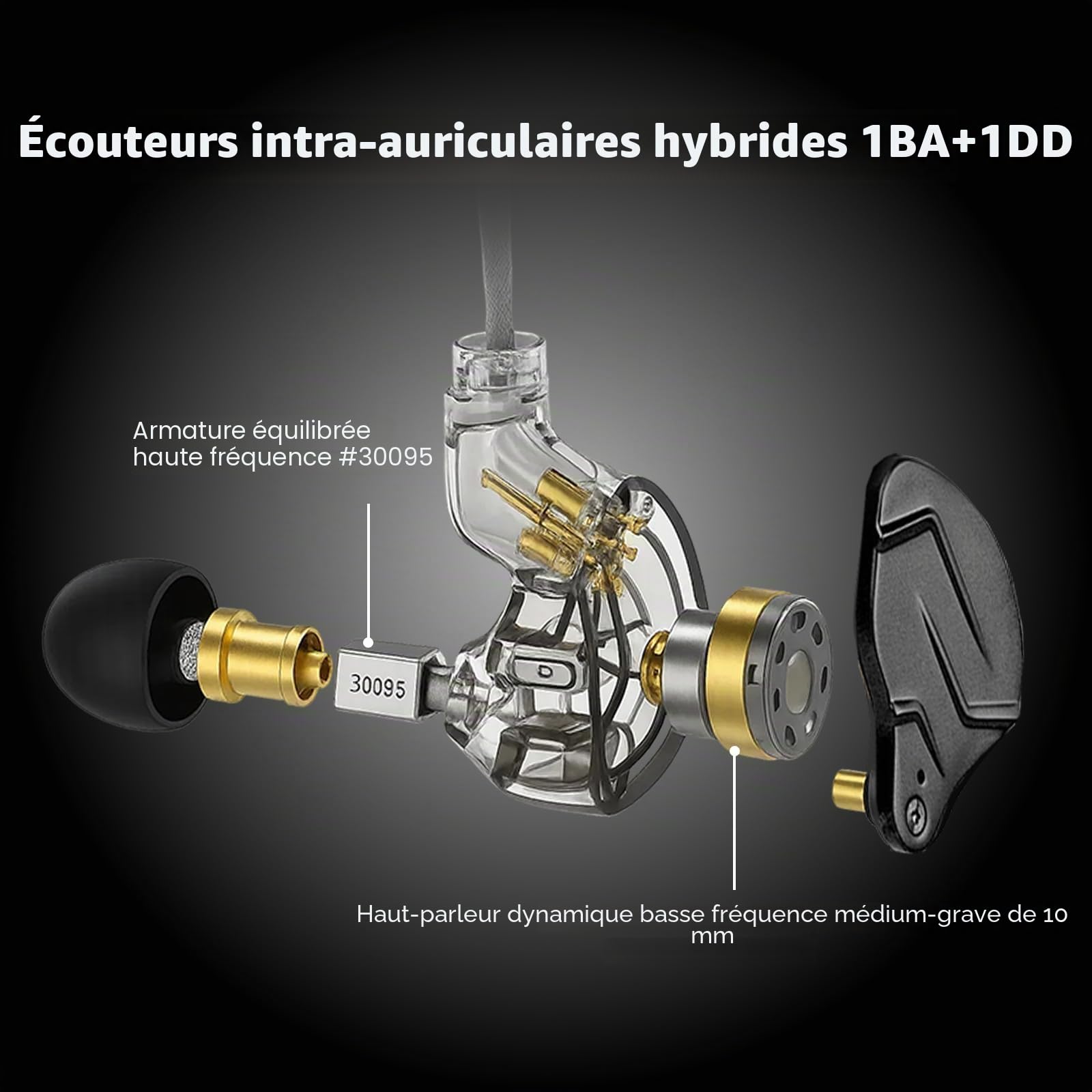 Linsoul KZ ZSN Pro X Écouteurs Hybrides en Métal avec Double Pilote 1BA+1DD HiFi Intra-Auriculaires avec Câble Détachable Encastré 2Pin(Gris, avec Micro)