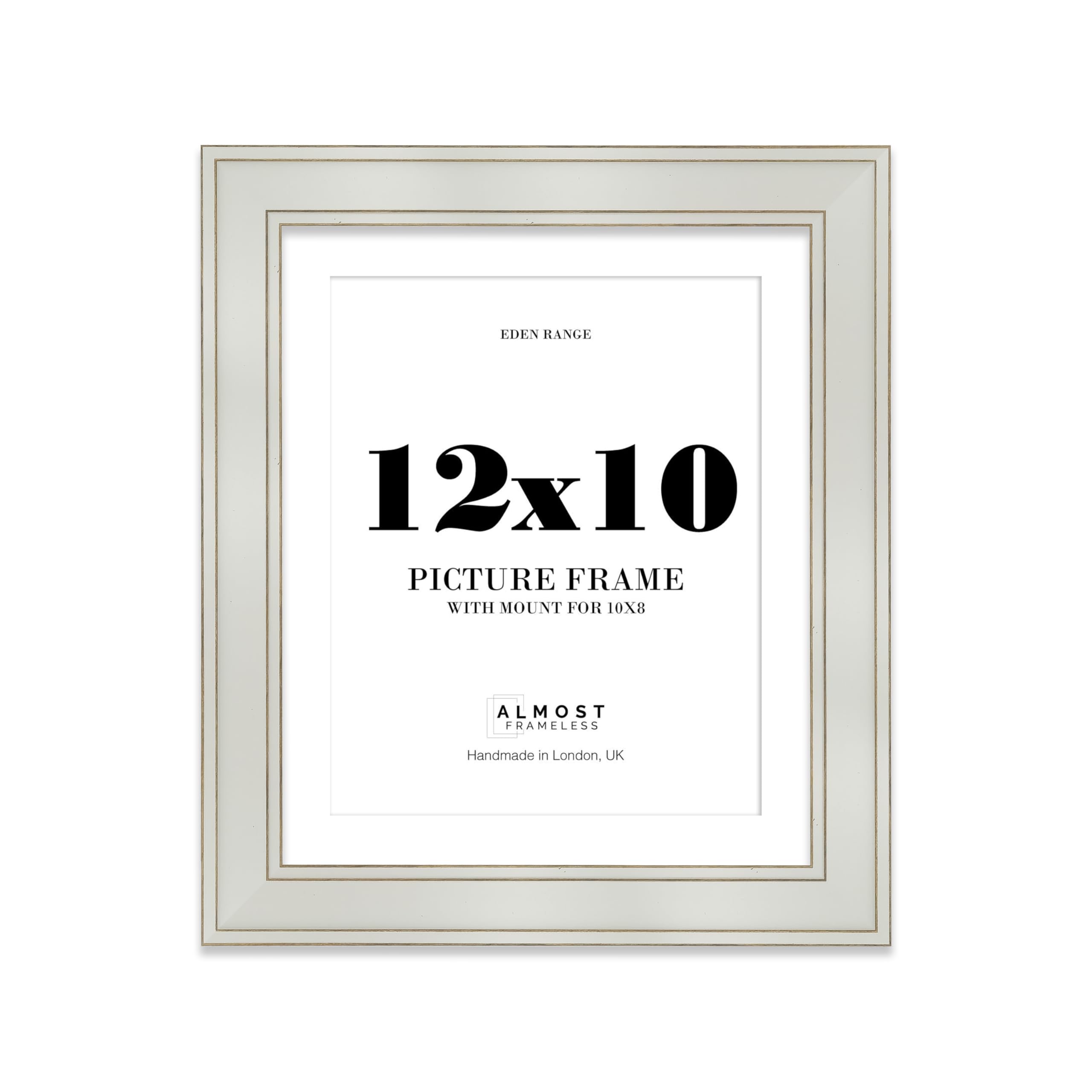 12x10" Light Grey Picture Frame with 10x8" Mount - Shabby Chic Photo Frame with Distressed Finish, Gold Trim, Wall Hooks and Kickstand, 37mm Edge - 1 Pack