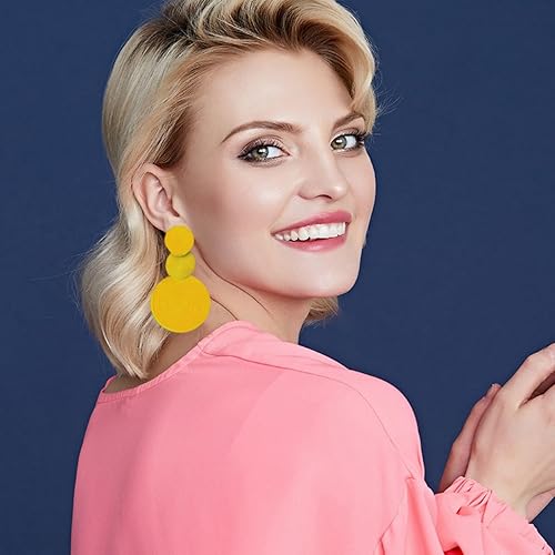 Miniatura 5 de Dreuyet Aretes de neón retro de los años 80 para mujer, diseño bohemio de disco redondo, colgantes, ligeros, geométricos, redondos, para disfraz de