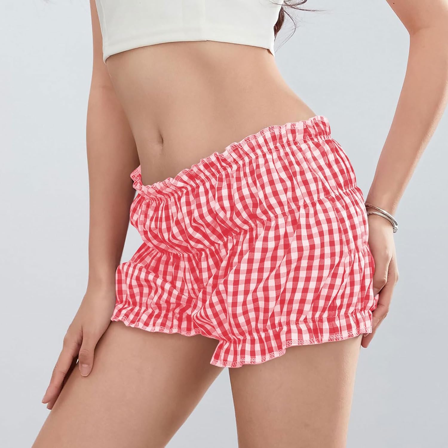 Women Lounge Plaid Shorts Cute Ruffle Bloomers Low Rise Coquette Micro Shorts Sexy Pajama Bottoms Y2k Streetwear - Image 6