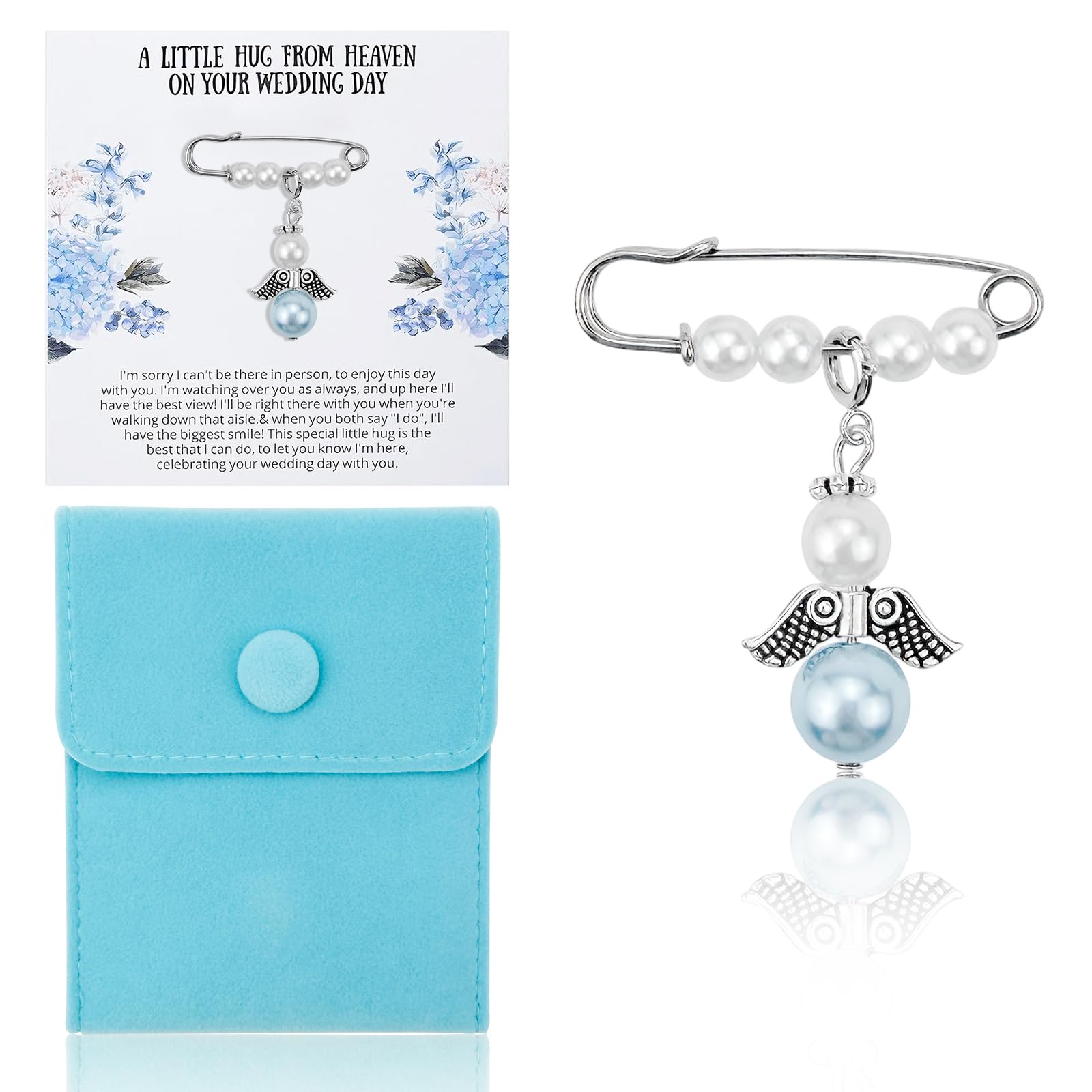 Something Blue Angel Memory Bouquet Charm for the Bride, Bride Gift,Blue Cross Charm Brooch,Guardian Angel Charm,Wedding Gift from Deceased Mom or Dad, Remembrance Gifts (with Jewelry Bag)