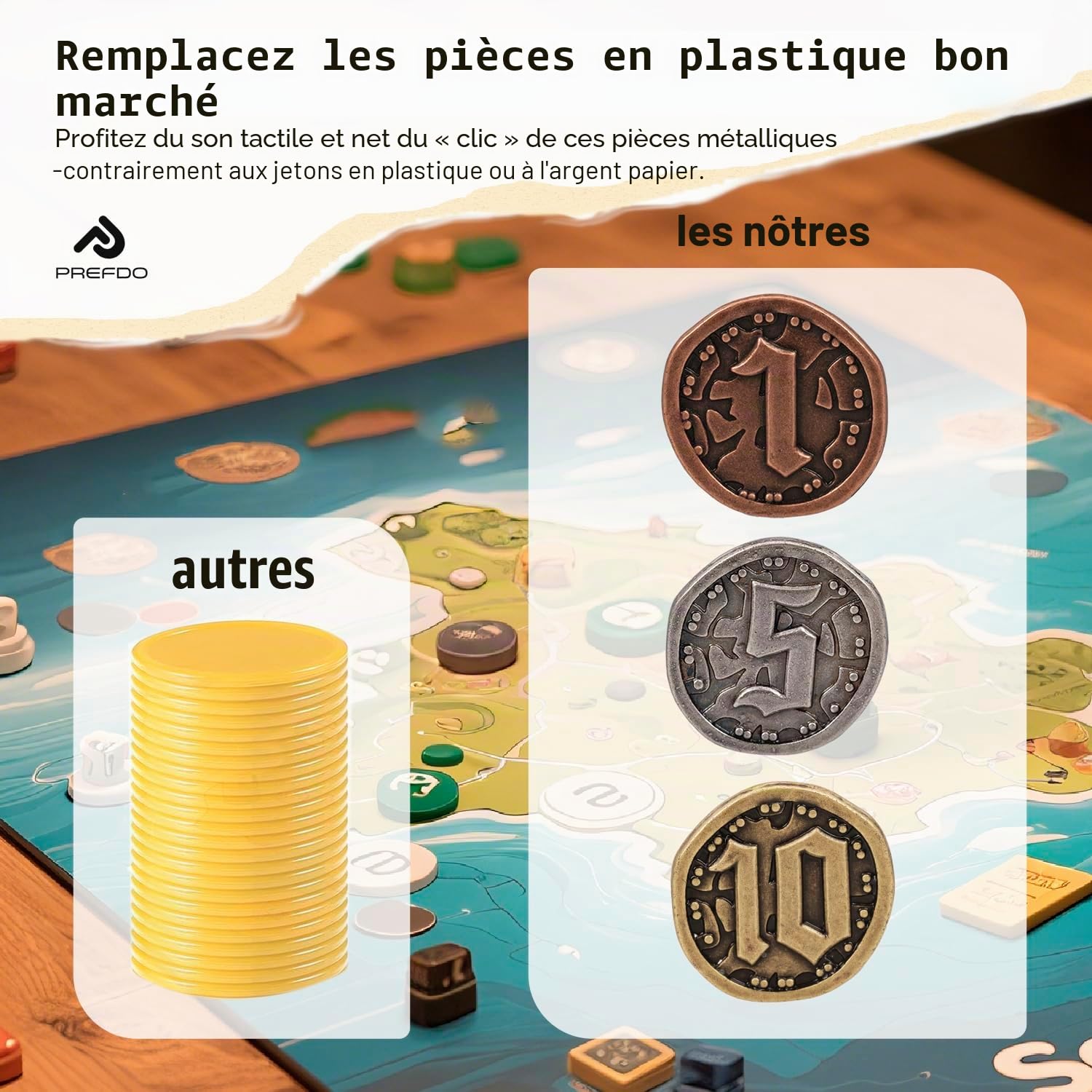 Lot de 50 pièces en métal pour société, jetons dorés et argentés pour poker, RPG, jeux stratégiques, pièces métal fantastiques, monnaie générique robuste