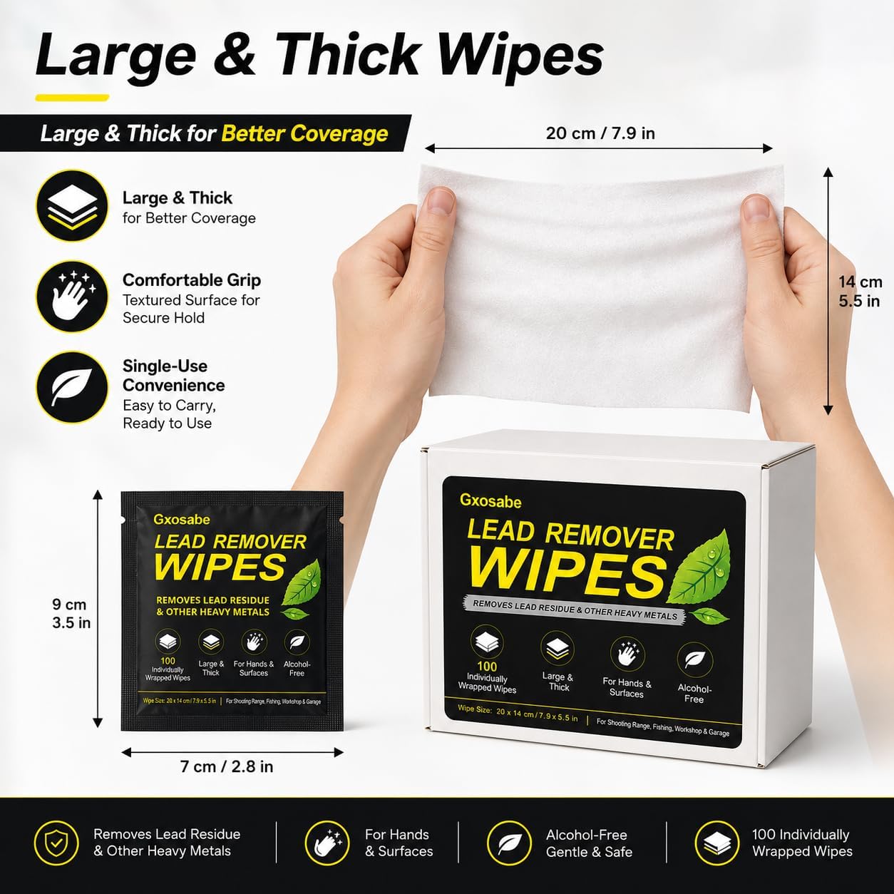 Lead Cleaning Wipes, 100 Individually Wrapped, Alcohol-Free, 7.9 X 5.5 inch