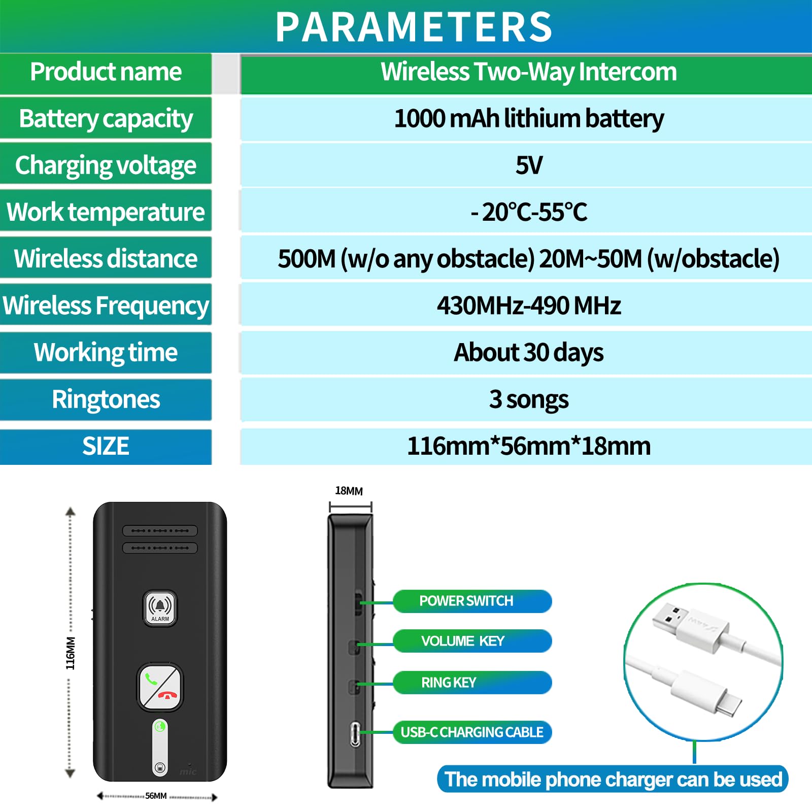 Wireless Intercom Doorbell, Two-Way Voice Intercom Doorbell Intercomunicador, Portable Walkie Talkie Intercom System Doorbell Gong Long Distance for Home Elderly, Double Indoor Units