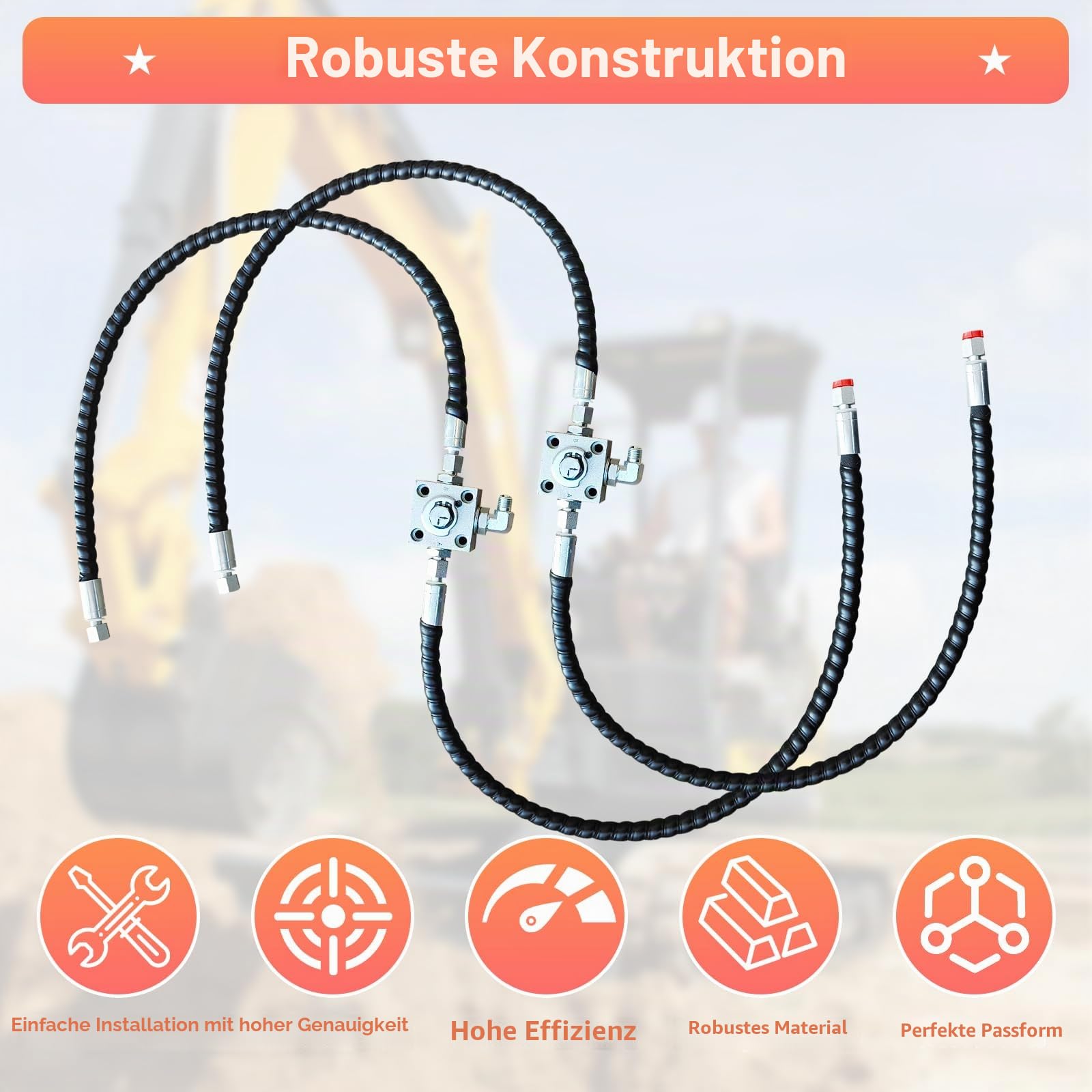 2-teiliges 3-Wege-Hydraulik-Umstellventil-Set – kompatibel mit 1–2 Tonnen Minibaggern, inklusive Schnellverbindungen, 78,7 cm flexiblen Schläuchen und M14 Hydraulik-Anschlussblock, komplettes Set