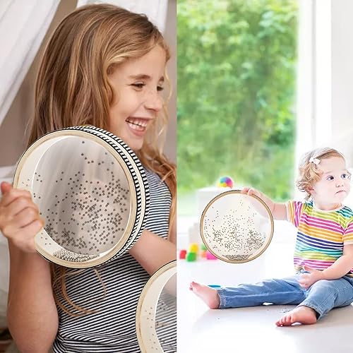 Miniatura 13 de Fasmov 3 piezas Wave Bead Sea Drum, Wave Sound Drum con carcasa de madera dura, instrumentos musicales de percusión para suministros escolares