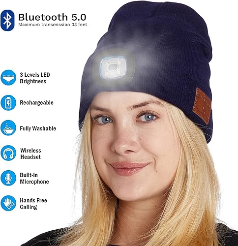Miniatura 3 de BLACK DECK Gorro unisex LED Bluetooth Faro LED y auriculares estéreo inalámbricos compatibles con todos los dispositivos Bluetooth