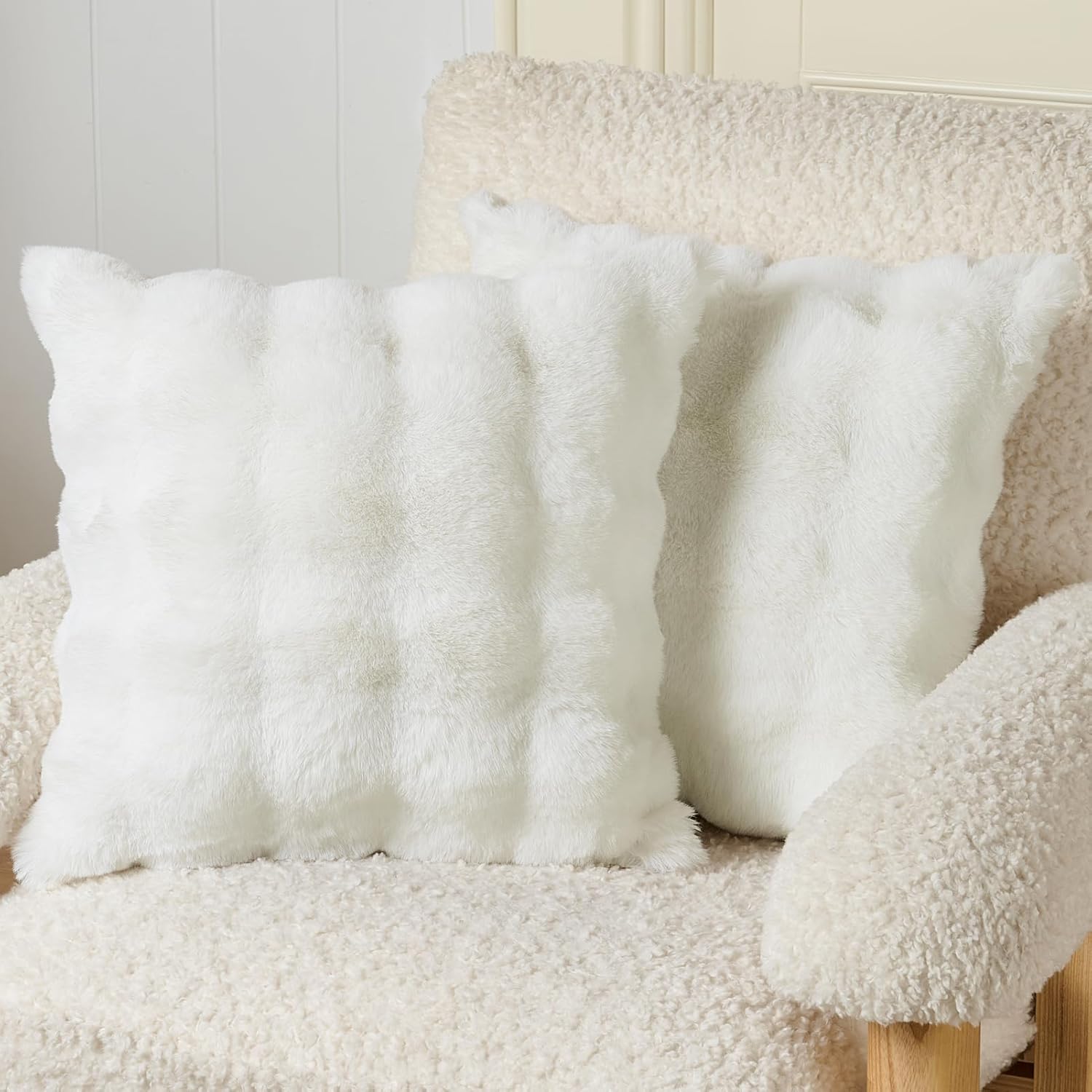 NOVILYS Faux Fur Throw Pillow Covers 18x18 Inch Set of 2, Fuzzy Ultra Soft Cream White Bubble Furry Cushion Covers, Double-Sided Fluffy Decorative Pillowcases for Couch Sofa Bed Spring Home Decor - Image 7