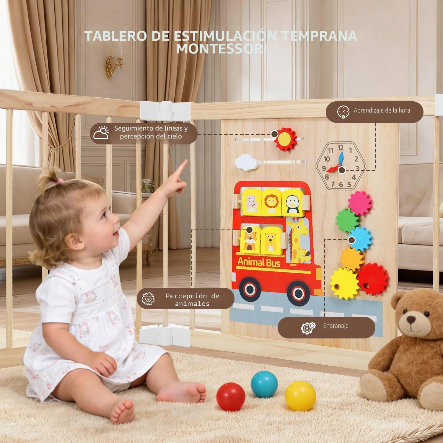 Parque Infantil Bebe de Madera, Grande Corralito Bebe Plegable con Puerta, Ajustable Forma&Tamaño, Portátil, Pizarra, Montessori Tablero de Juego, Seguridad Centro de Actividades Ampliable