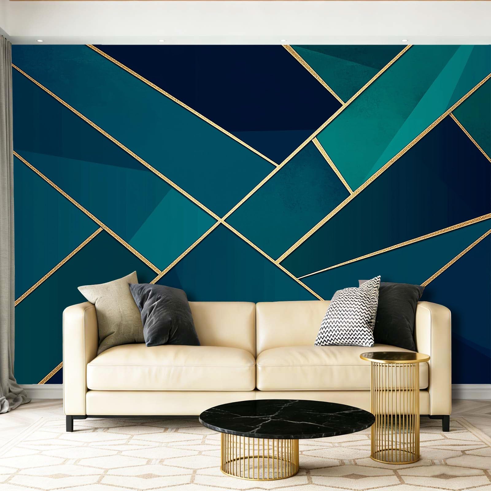 Tapeta abstrakcyjna i elegancka geometria 400 x 280 cm, plakat ze zdjęciami tapeta dekoracja ścienna salon sypialnia pokój dziecięcy, ciemnobłękitny granatowy