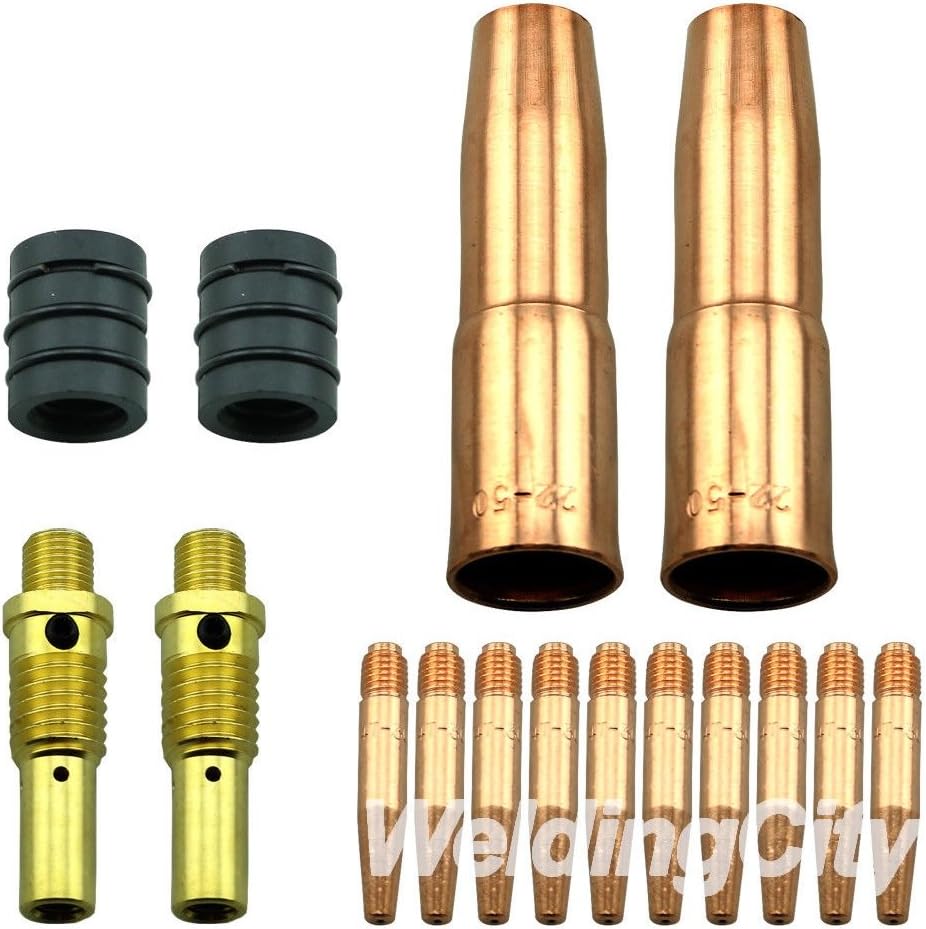 WeldingCity MIG Welding Gun Accessory Kit .045" (Heavy Duty Contact Tip-Nozzle-Diffuser-Nozzle Adapter) for Lincoln Magnum 200/250 and Tweco #2 180-250A