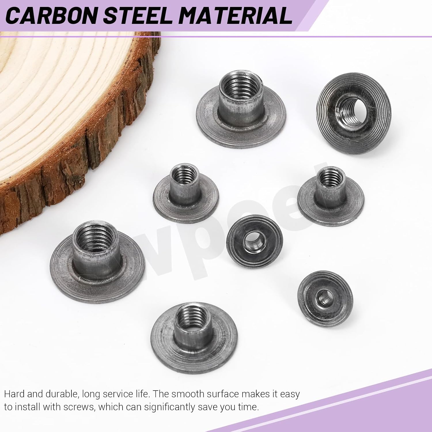 Swpeet 50Pcs M5×16×8mm Carbon Steel Tee Nut, Through Hole Flange Insert Female Thread Nuts, Round Base Weld Tee Nuts, Brad Hole Tee Nut, T-Nut Mounting Hardware Fitting Fastener for Wood Furniture