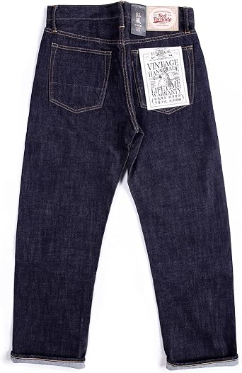 Red Tornado 14oz Selvedge Denim Jeans Loose Fit Straight Leg, Dark Blue