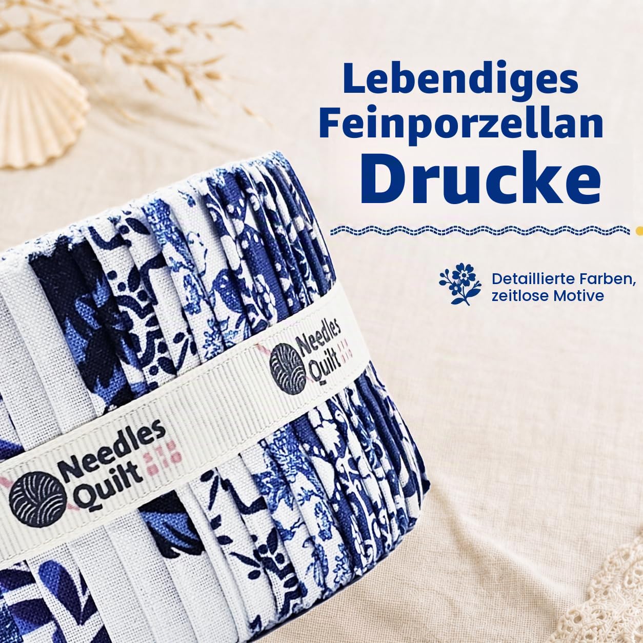 Jelly Roll Stoffe zum Quilten, 40 Streifen, 6,4 x 111,8 cm, Baumwollstreifenbündel, perfekter Quiltstoff zum Nähen, vorgeschnittene Quilt-Projekte und Bastelarbeiten (Feines Porzellan)