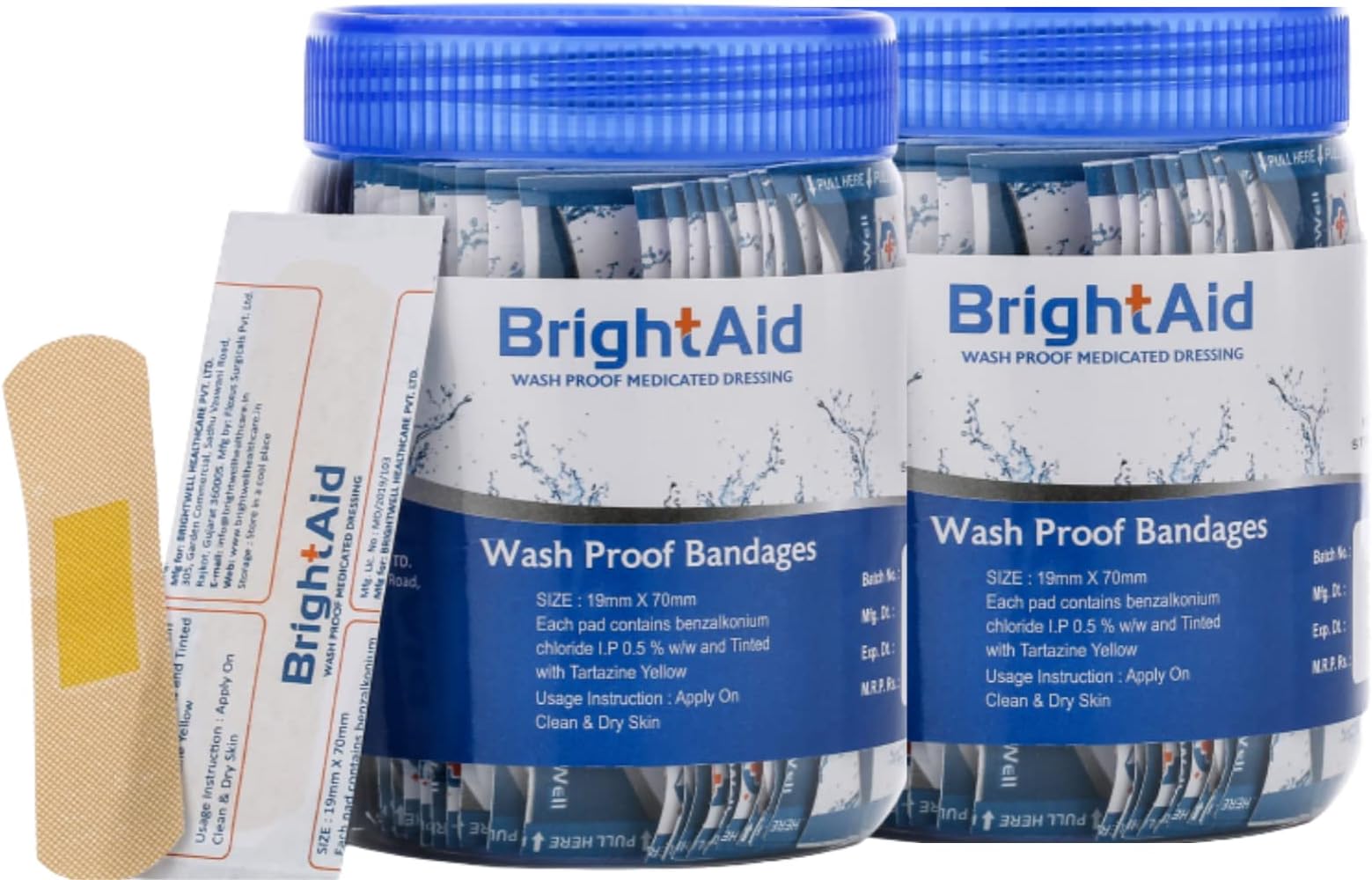 BRIGHT AID Washrproof bandages for adults & children-200 strips(100/jar), Flexible and Highly Breathable Wound Protection Provides Superior First Aid and Wound Care.