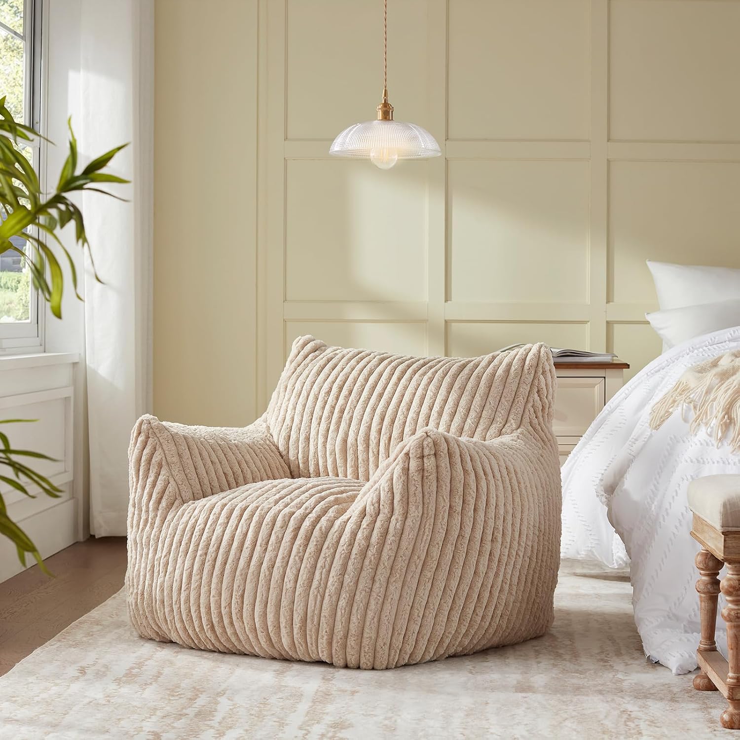 Achicsofar Giant Bean Bag Chairs, Large Comfy Fuzzy Bean Bag Sofa Chair with Filling Big Faux Fur Beanbag Armchair for Bedroom Living Room Reading Gaming