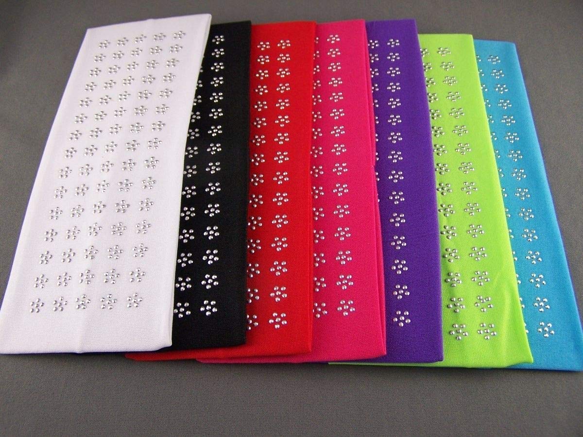 Black Silver Headband Flower Stud 3" Wide Soft Stretch Elastic Hair Band Sport Headbands for Women