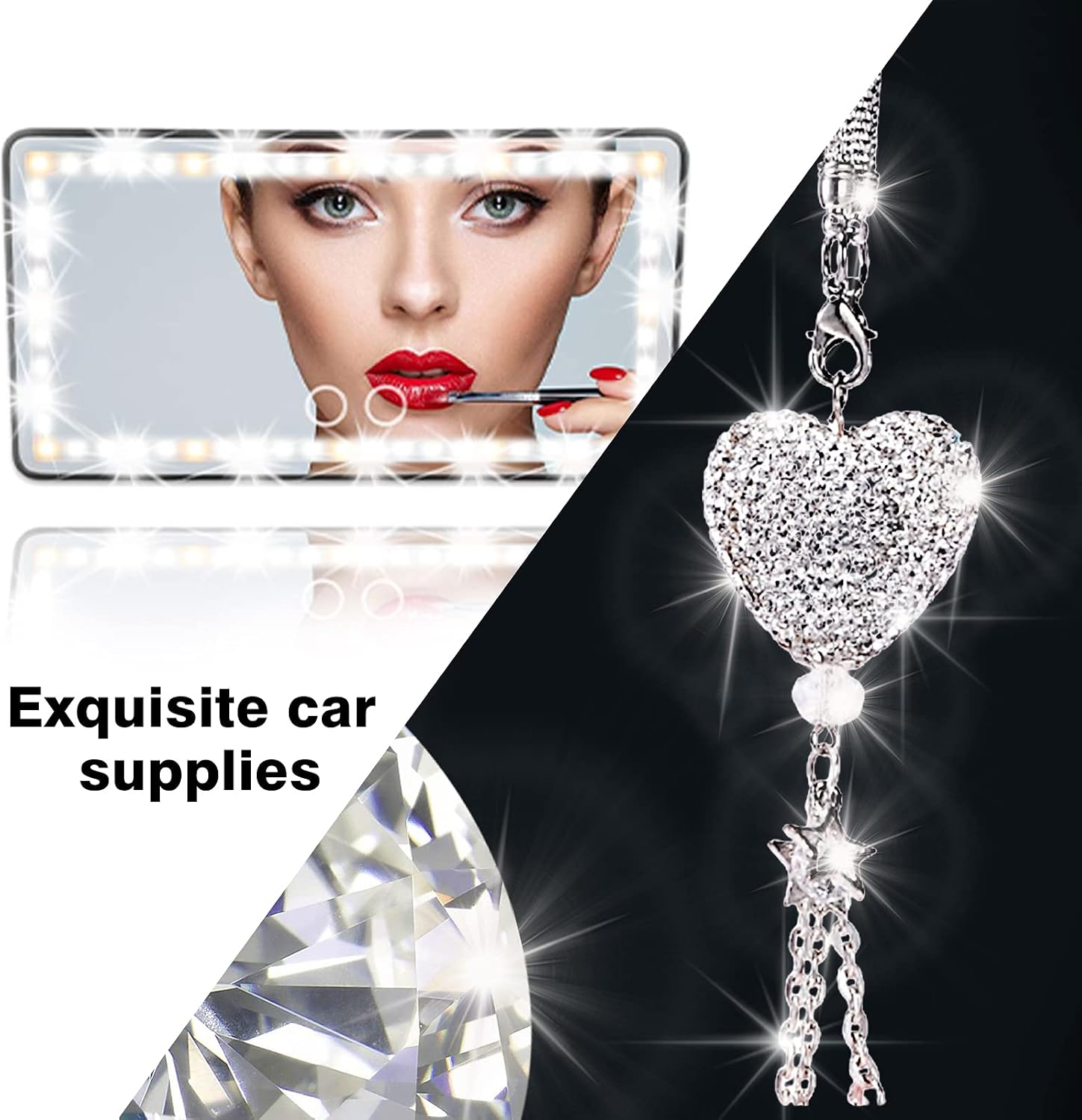 Car Visor Mirror Car Makeup Mirror with LED Lights for Car Truck SUV Rear View Mirror Gifts for Women Sun-Shading Cosmetic Mirror Built-in Lithium Battery (Black-3)