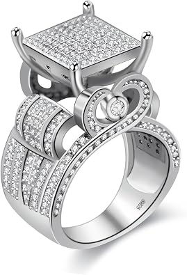 Uloveido Womens 0.4" Wide Square Cluster Engagement Heart Architecture Ring, Cocktail Bling Ring for Her RA0221