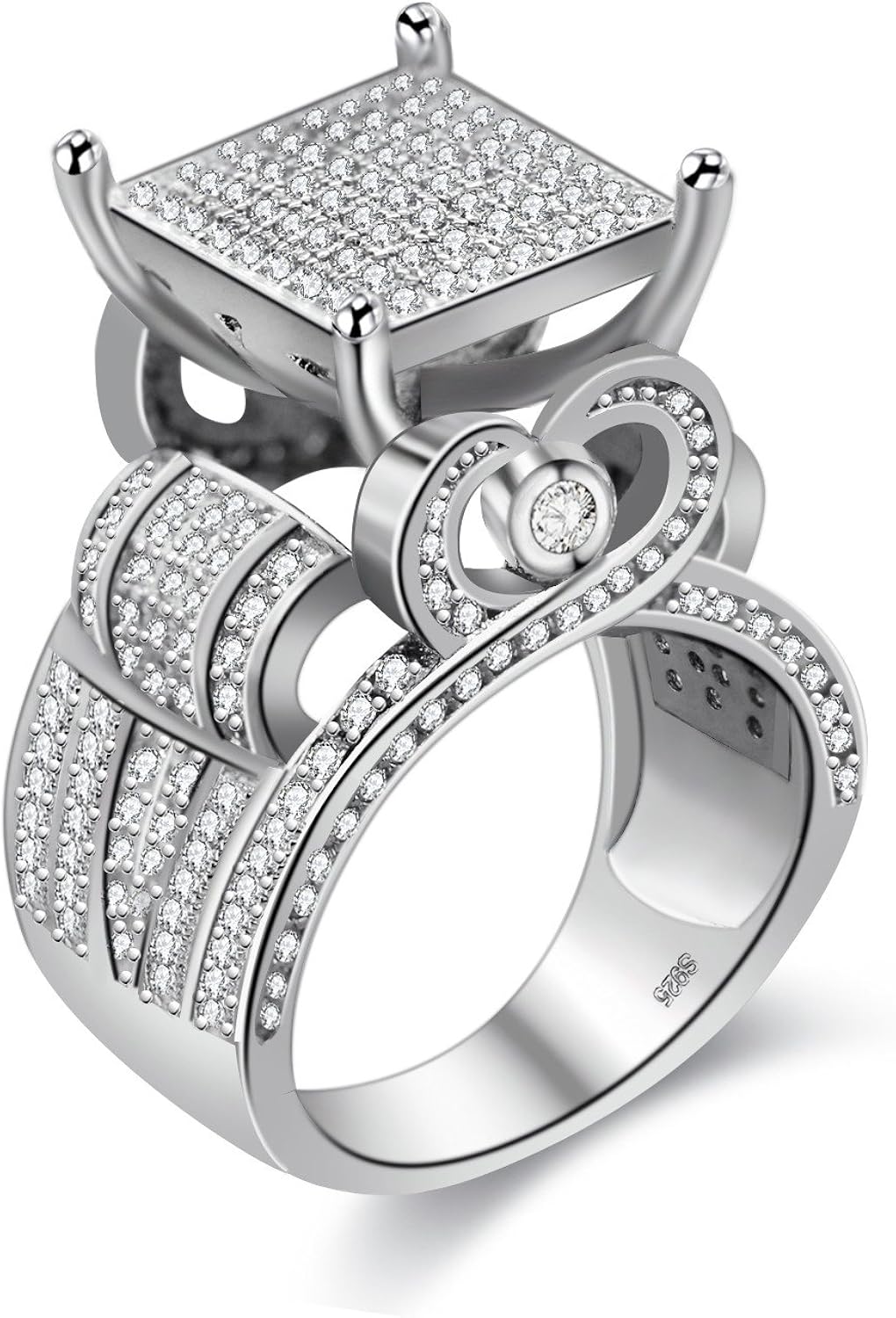 Uloveido Women's 0.4" Wide Square Cluster Engagement Heart Architecture Ring, Cocktail Bling Ring for Girls RA0221: Clothing, Shoes & Jewelry