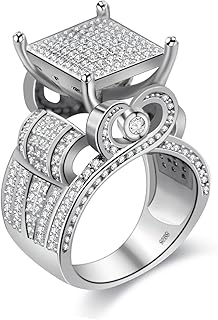 Women's 0.4" Wide Square Cluster Engagement Heart Architecture Ring, Cocktail Bling Ring for Her RA0221