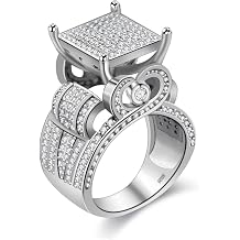 Uloveido Womens 0.4" Wide Square Cluster Engagement Heart Architecture Ring, Cocktail Bling Ring for Her RA0221