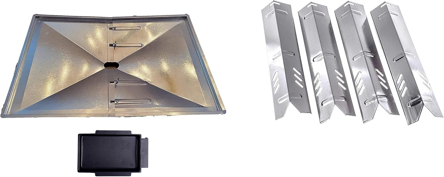 Grill Drip Pans Adjustable Grease Tray and Heat Plates Set Fit for DynaGlo, Uniflame, BHG, Backyard Grill Models -(27")