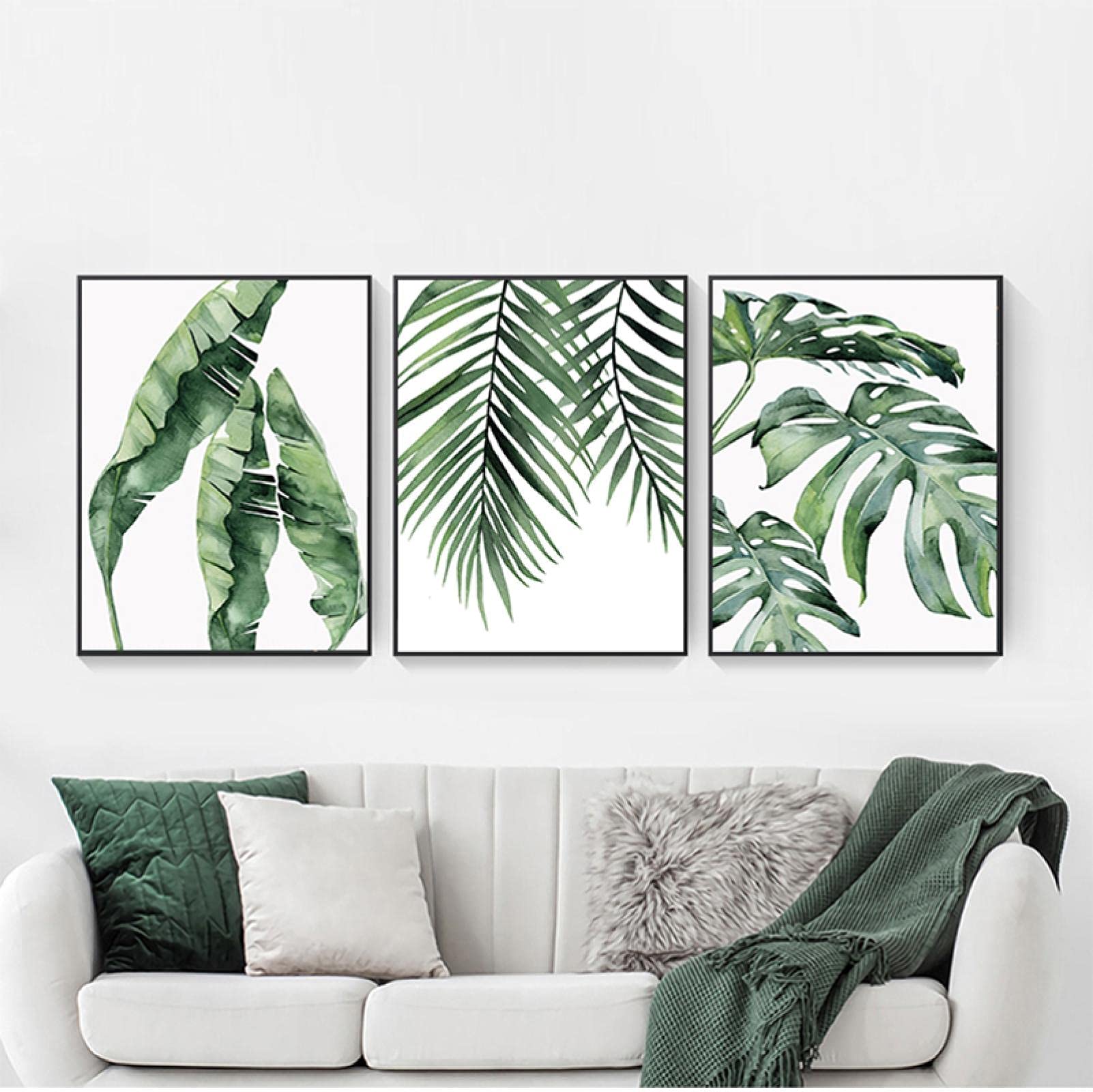 Cartel de planta tropical hoja verde pintura decorativa marco de arte de pared moderno pintura decoración de la sala 40x50cmx3 marco interior