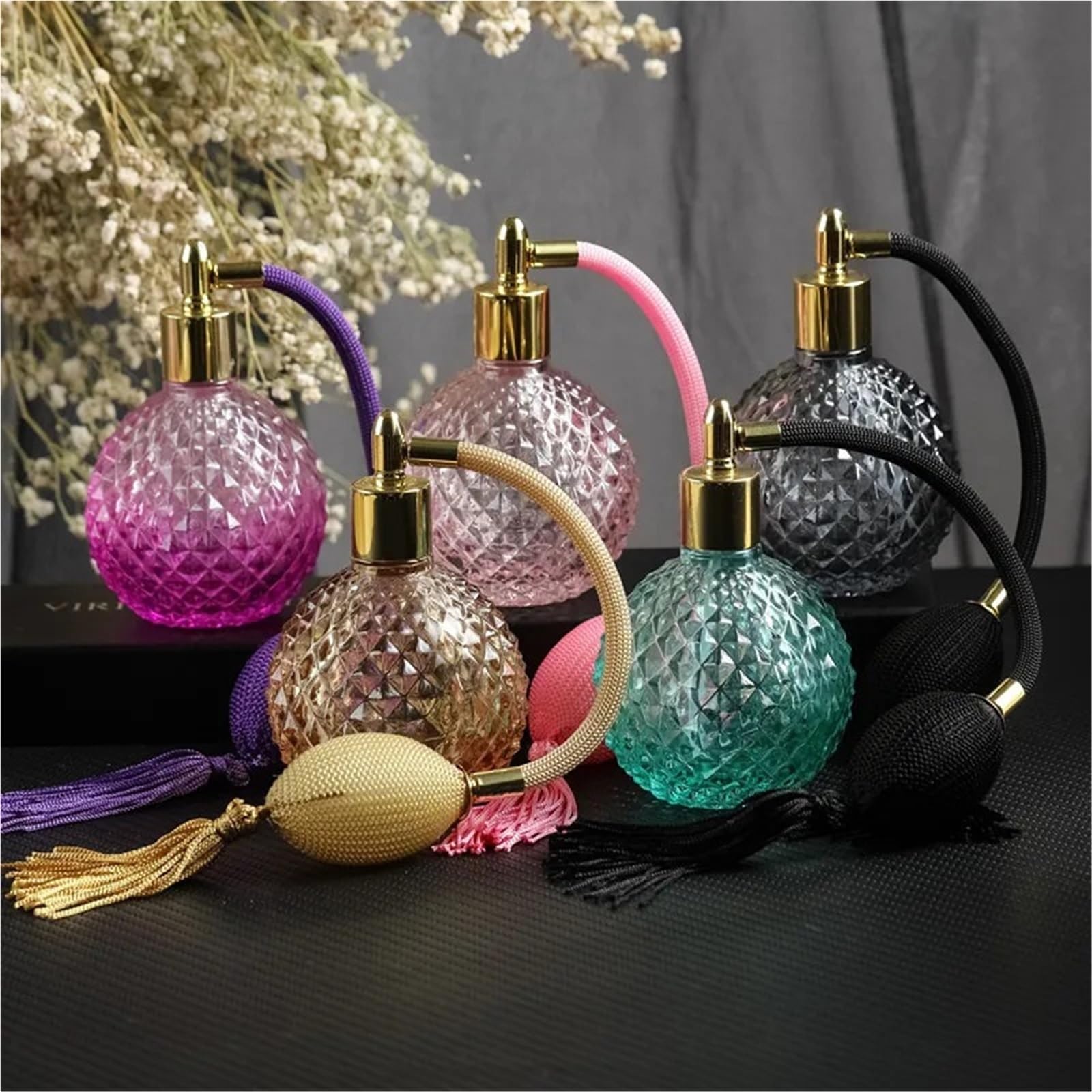 1 Uds botella de Perfume vacía 100ml cristal Vintage largo Spray borlas niebla atomizador bomba botellas vidrio recargables Para Uso Diario(Gold)
