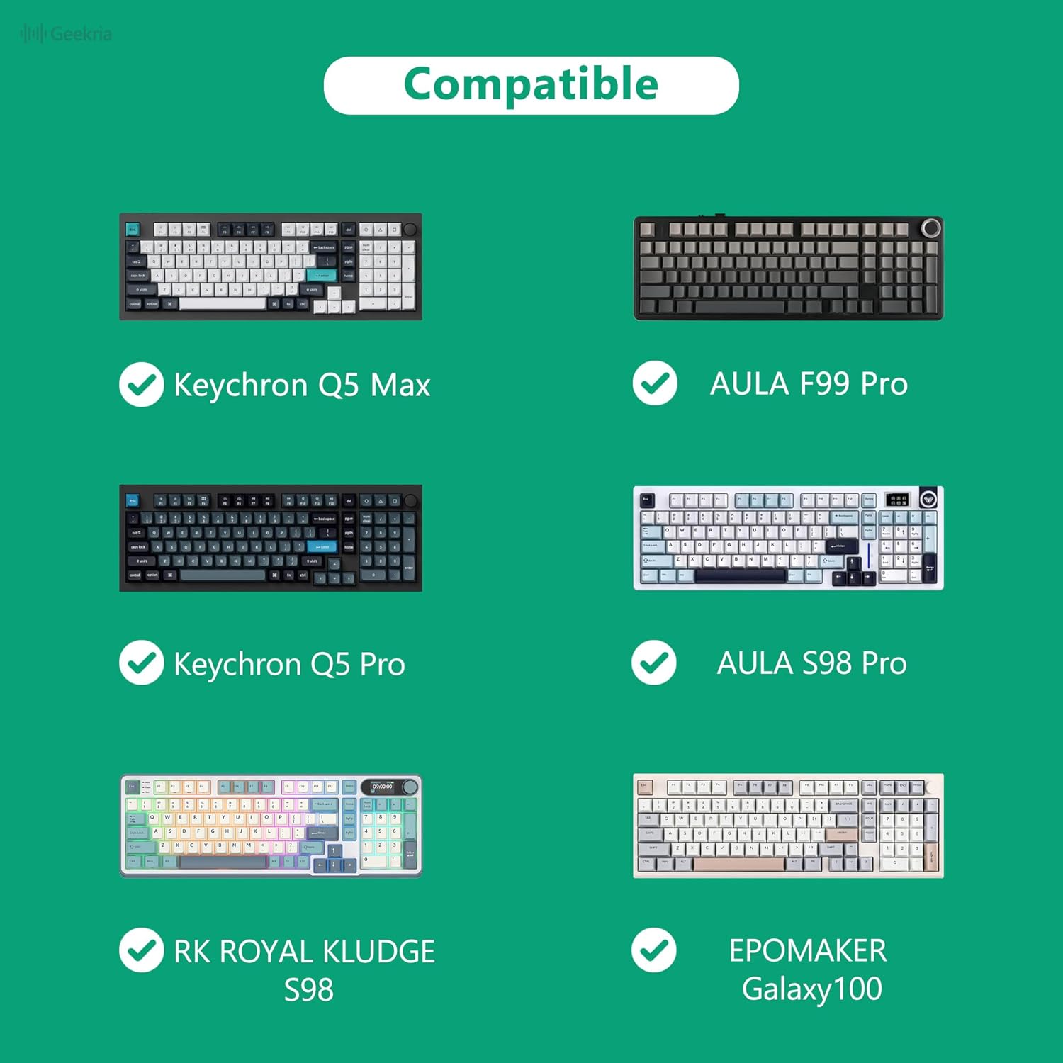 Geekria Keyboard Dust Cover, Clear Acrylic Keypads Cover for Computer Mechanical Keyboard, Compatible with RK Royal KLUDGE S98, Aula F99 Pro, EPOMAKER Galaxy100, Keychron Q5 Pro / Q5 Max