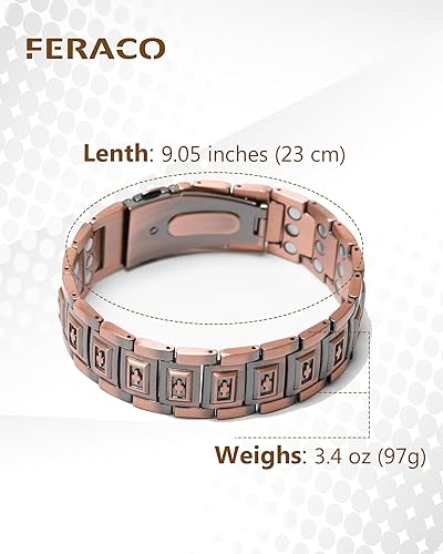 Miniatura 6 de Feraco Pulsera de cobre para hombre, 3 veces más fuerza, pulsera de terapia magnética, joyería de cobre con potentes imanes de 3800 Gauss