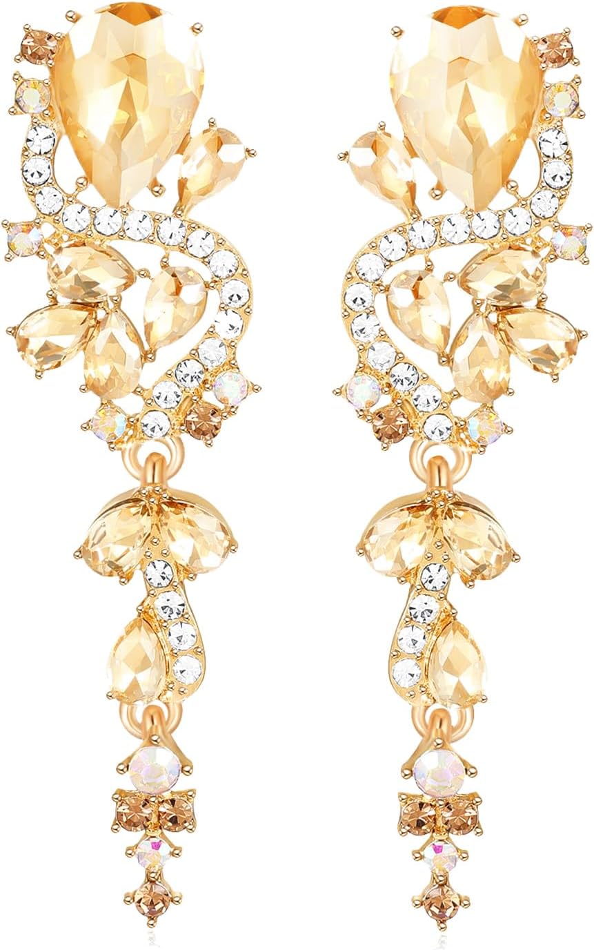 Rhinestone Statement Dangle Earrings Sparkly Crystal Bridal Wedding Earrings for Brides Bridesmaides Chandelier Teardrop Earrings for Women Prom Party