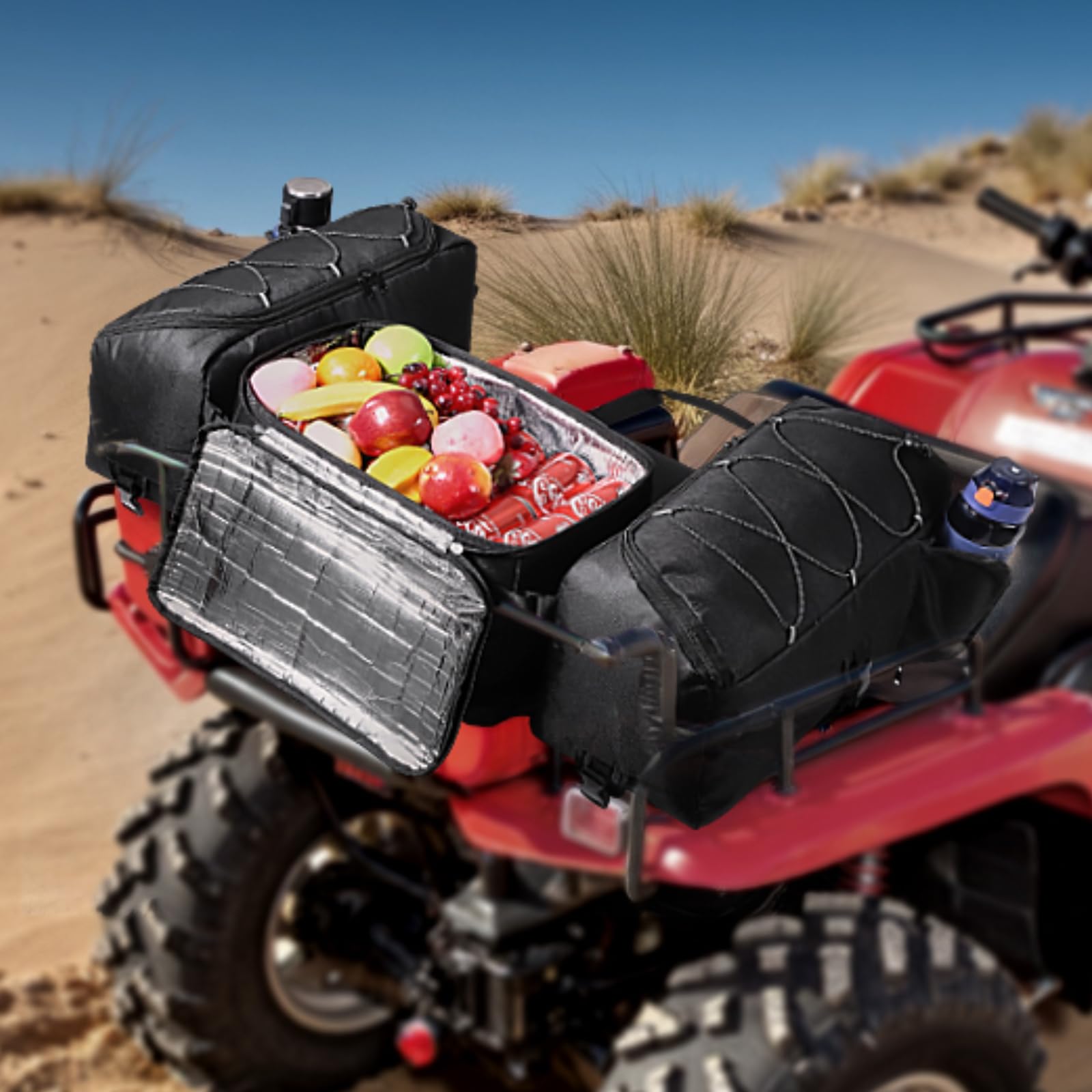 VEVOR Bolsa de Almacenamiento Trasera para ATV 74 L con Bolsa Térmica Aislante, de Tela Oxford 600D, con Portaequipaje Trasero, Compatible con Vehículos ATV, UTV y Can-Am, 880 x 580 x 280 mm