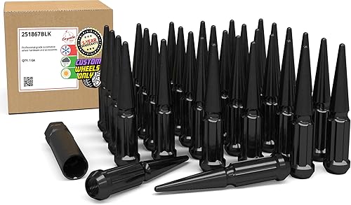 Vista 75 de Wheel Accessories Parts 20 piezas M12x1.5 12x1.5 rosca Spike Spline 4.40" largo tuercas negras 7/8" y 13/16" hexagonales para Chevy Blazer S10 GMC