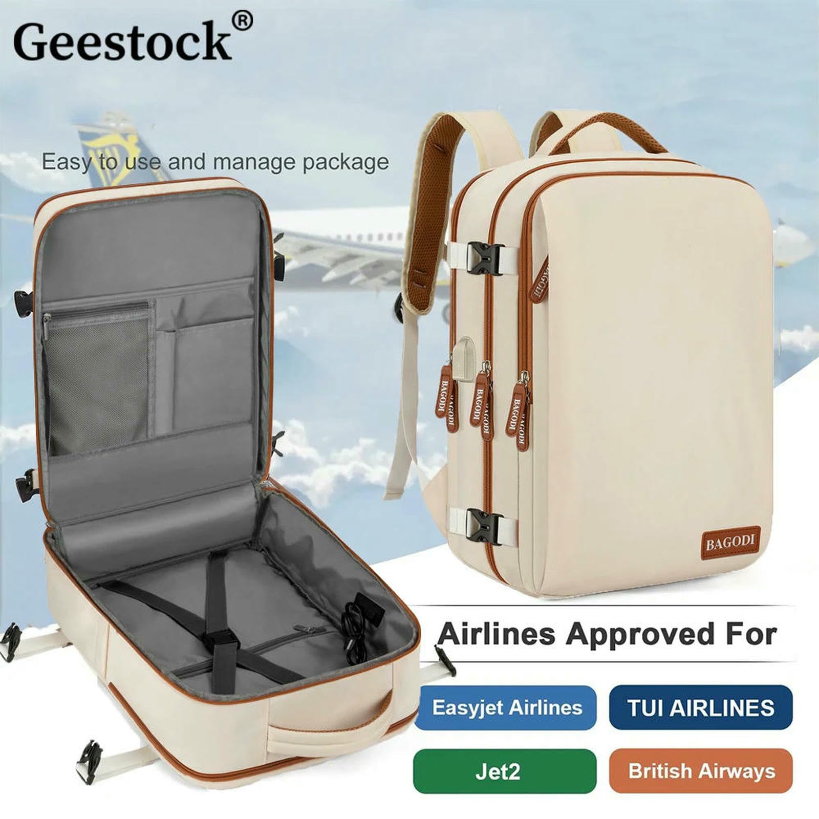 Plecak podróżny 40x20x25 - Easyjet torba kabinowa 45x36x20 na laptopa do transportu samolotem, lekka walizka