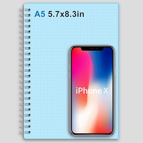 Miniatura 5 de RETTACY - Cuadernos de papel gráfico y espiral, paquete de 3 cuadernos de papel gráfico A5 con 480 páginas, tapa dura de plástico, papel gráfico