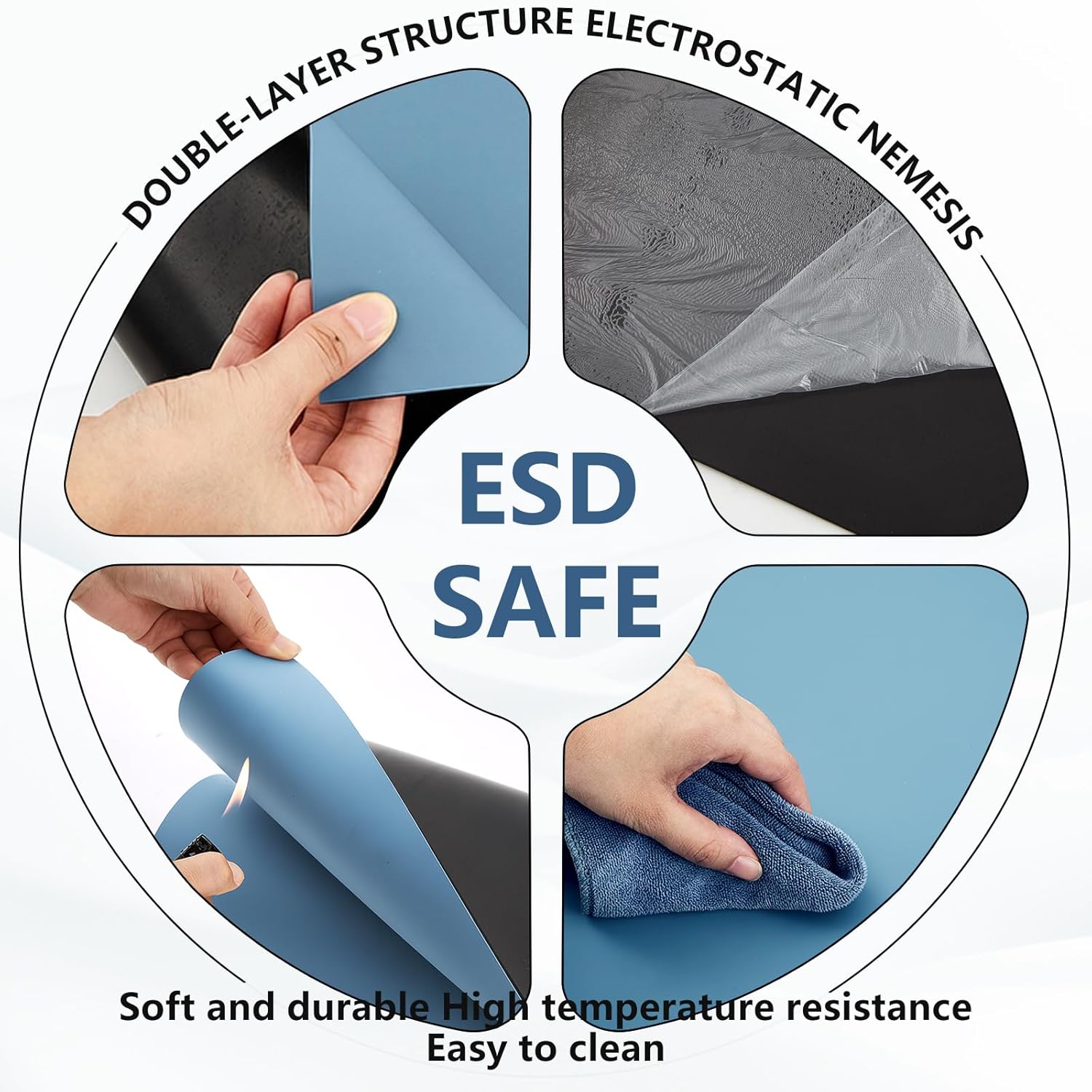 Pangda ESD Mat Roll 2 ft x 10 ft High Temperature Rubber ESD Soldering Roll Anti-Static Soldering Heat Resistant Workbench Mat for Electronics Repair PC Building, Blue