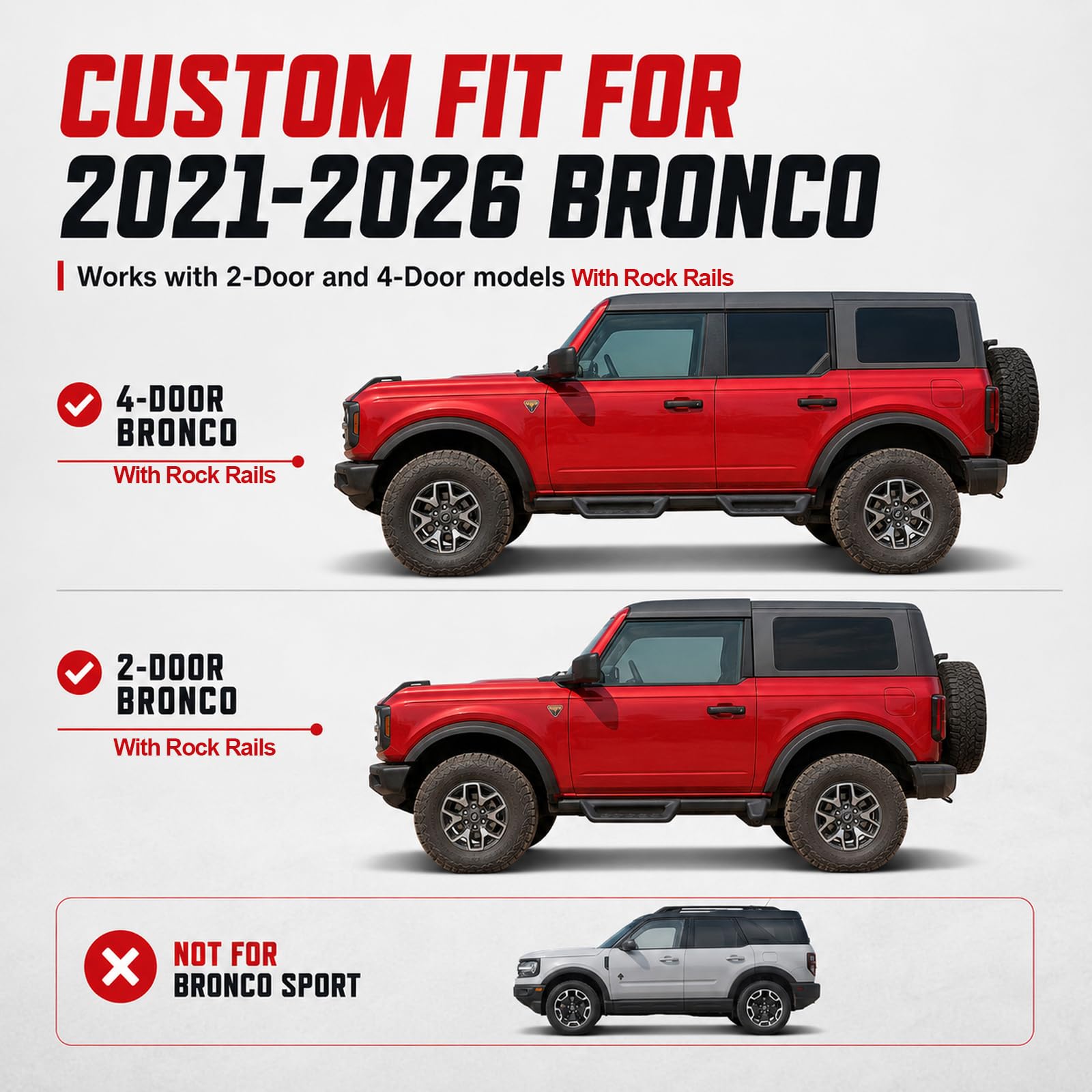 MABETT 2 szt. deski do biegania stopnie boczne do Ford Bronco 2/4 drzwi akcesoria do 2/4 drzwi, czarne kroki boczne, suwaki Nerf Bar Fit Bronco