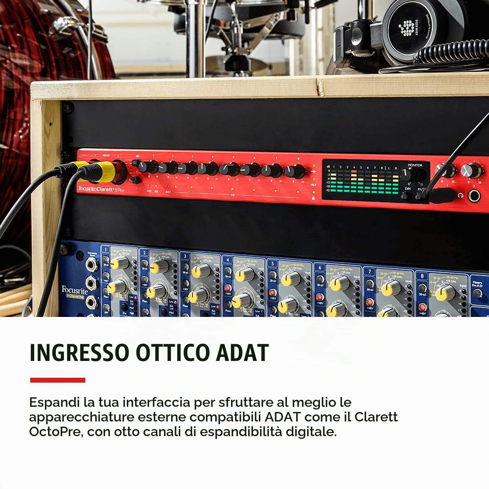 Focusrite Clarett+ 8Pre, interfaccia audio a 18 ingressi e 20 uscite per produttori esperti, qualità studio —Otto preamp ad alte prestazioni, basso livello di rumore e distorsione, per un audio pulito