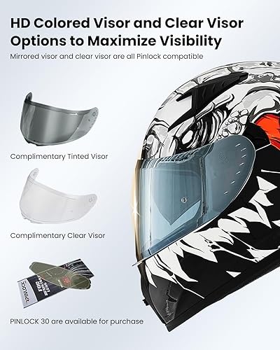 Miniatura 4 de ILM - Casco completo de motocicleta con Pinlock compatible con viseras y aletas transparentes y tintadas, casco para Street Bike y Motocross,