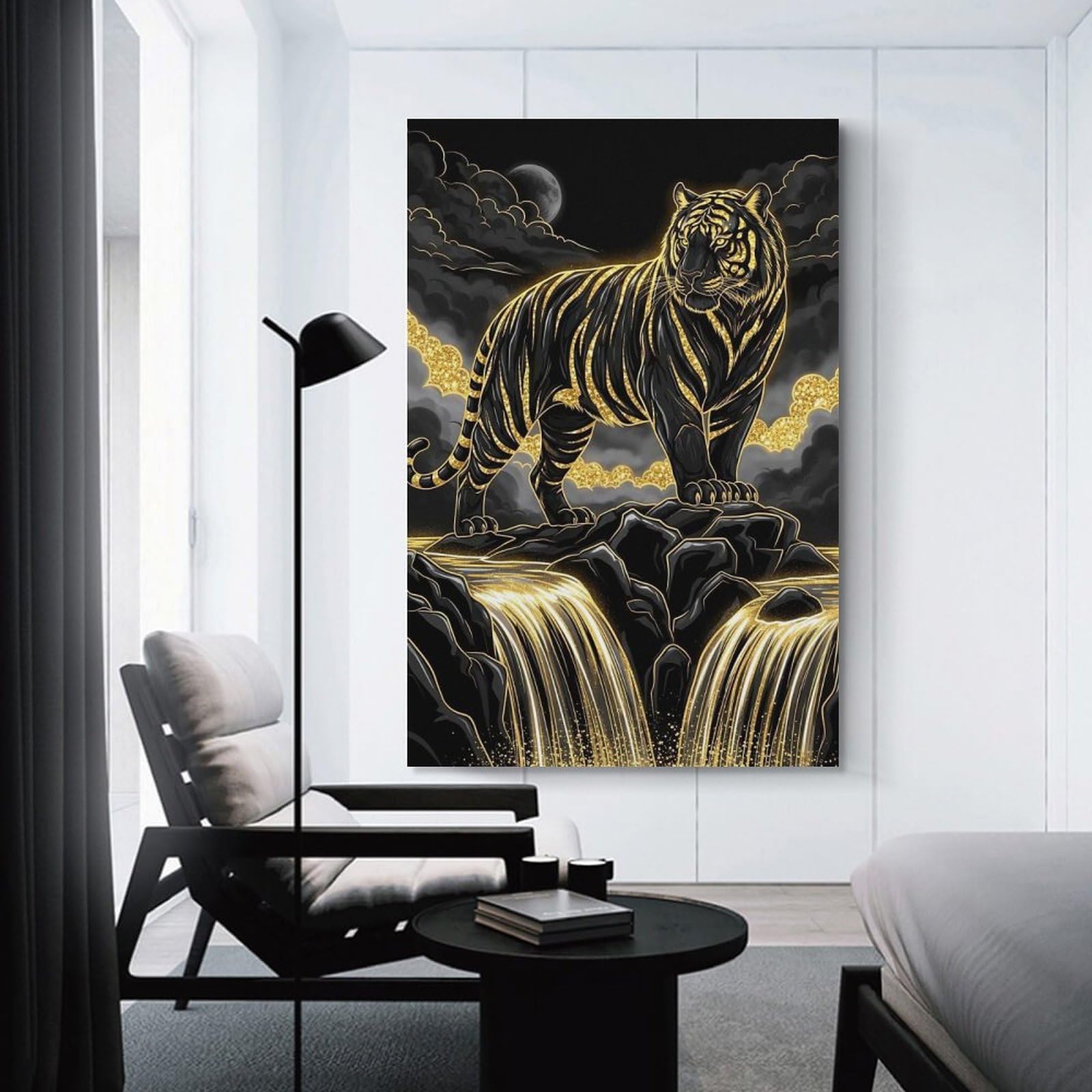 Junmoney Golden Tiger on Rocks Decorative Canvas Print, 16x24inch(40x60cm), for Gallery Wall Decor And Room Displays, Wall Decor Suited to Curated Displays